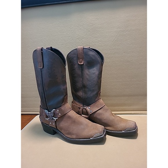 Texas American Made In USA Eagle‎ Brown Harness Motorcycle Boots 7741 Sz 9.5 D